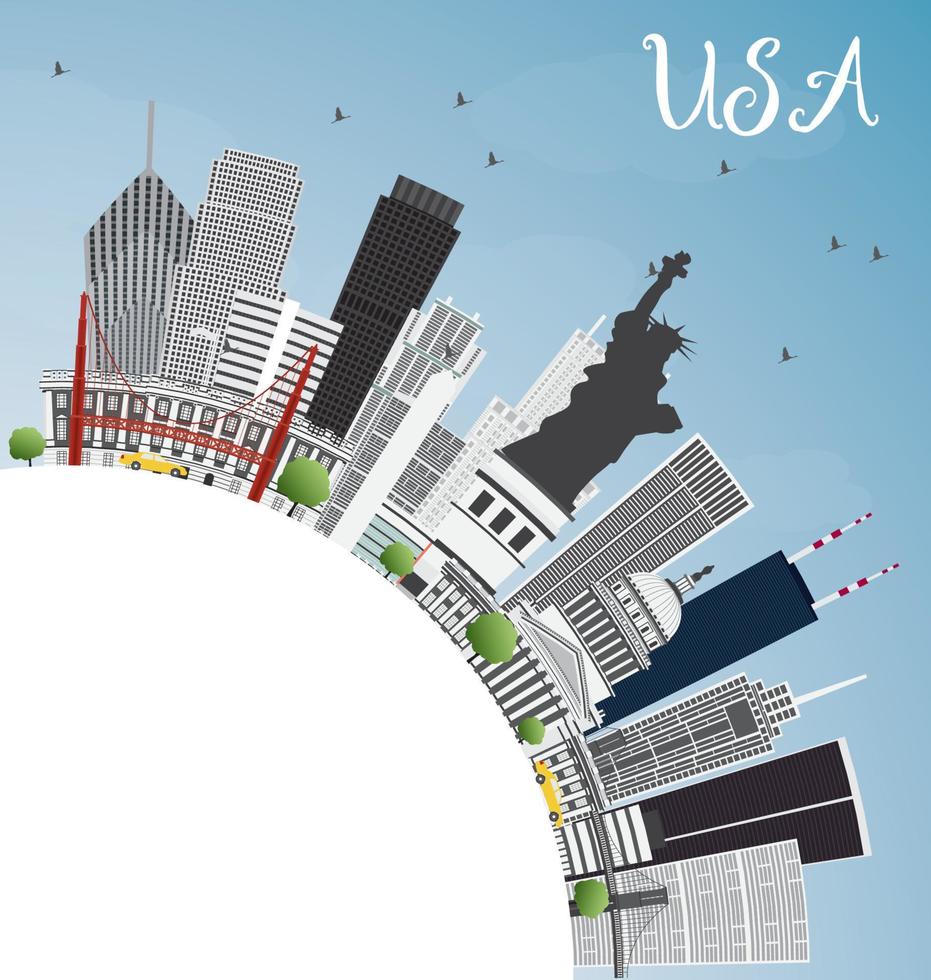 USA Skyline with Gray Skyscrapers, Landmarks and Copy Space. vector