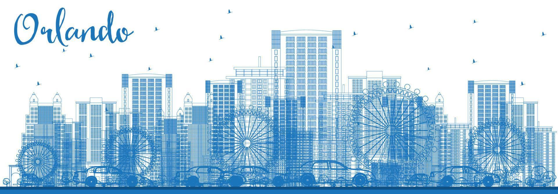 delinear el horizonte de orlando con edificios azules. vector