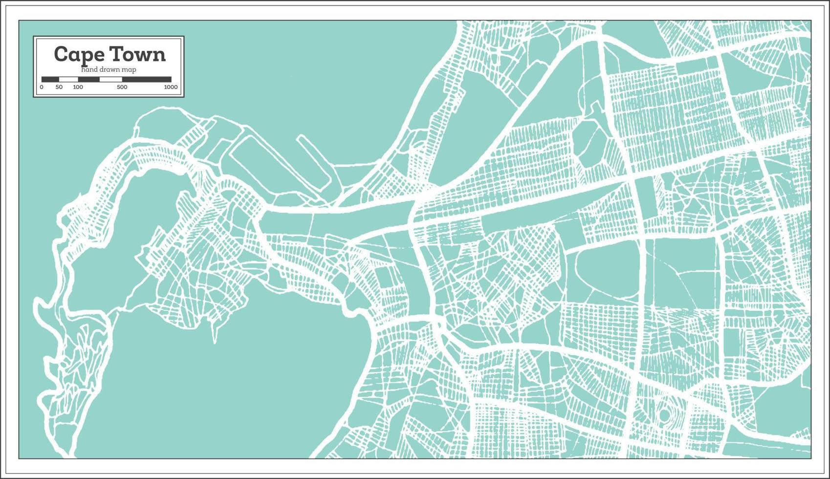 Cape Town South Africa City Map in Retro Style. Outline Map. vector