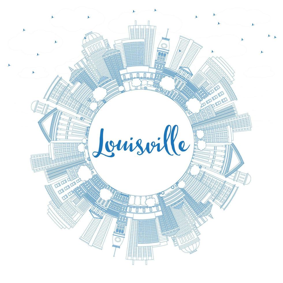 Outline Louisville Skyline with Blue Buildings and Copy Space. vector