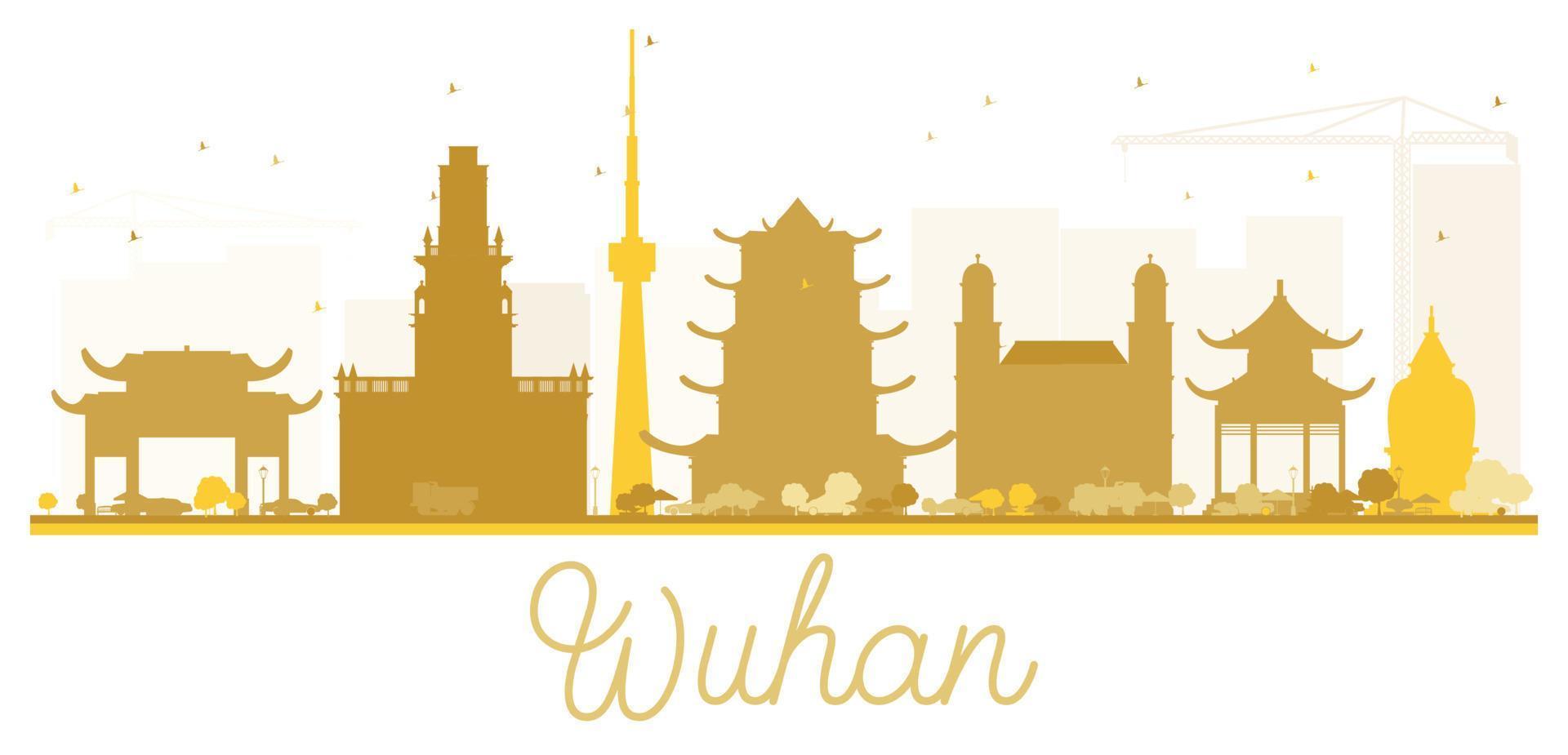 silueta dorada del horizonte de la ciudad de wuhan. vector