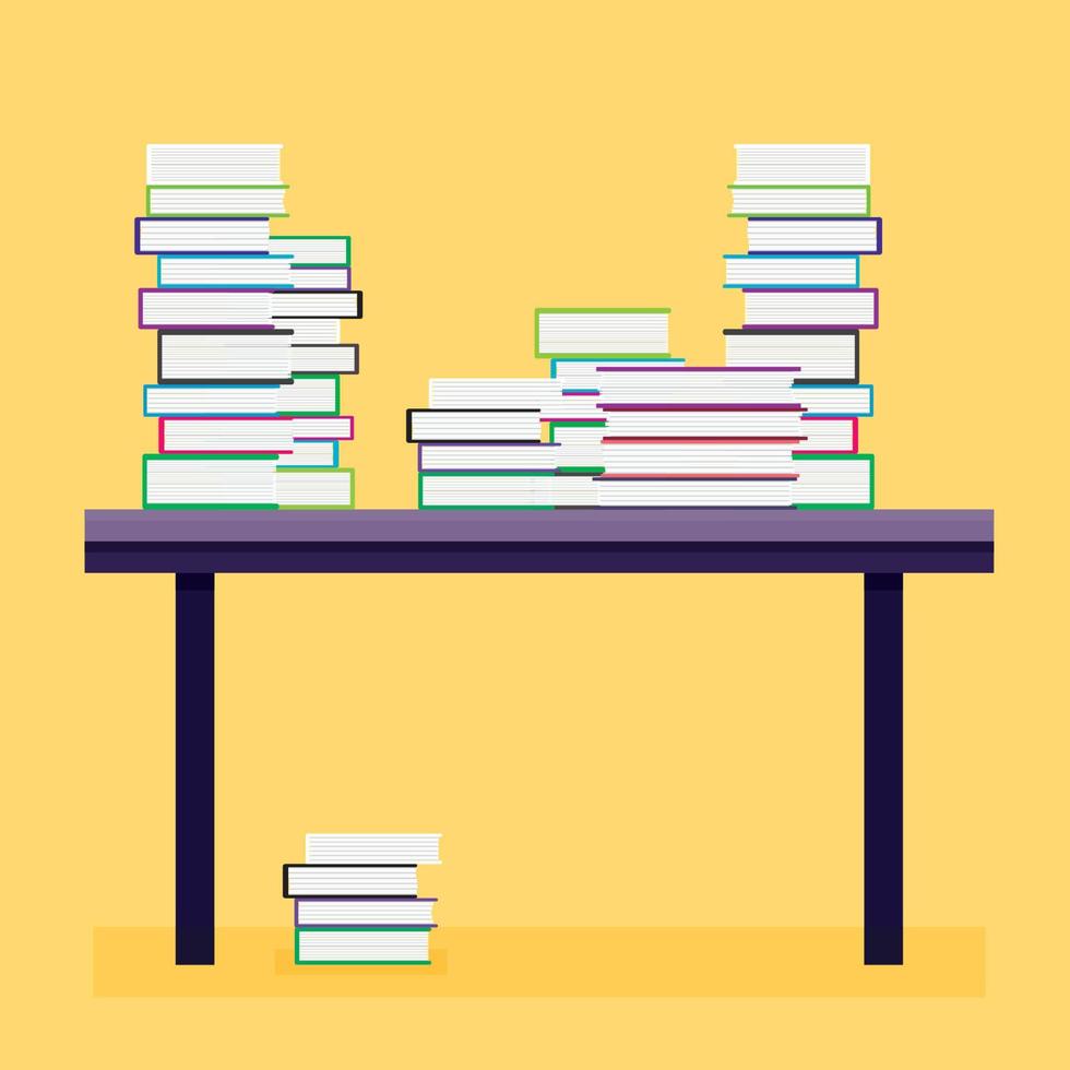 Pile of Books on a Wooden Table. Vector Illustration.
