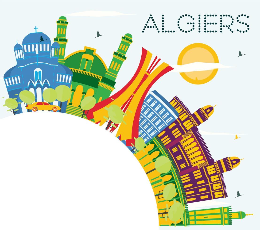 Algiers Algeria City Skyline with Color Buildings, Blue Sky and Copy Space. vector