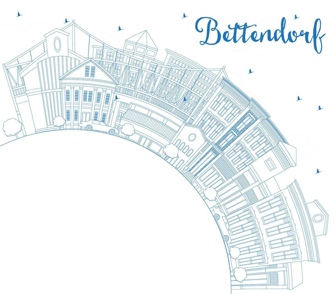 delinear el horizonte de la ciudad de bettendorf iowa con edificios azules y espacio de copia. vector