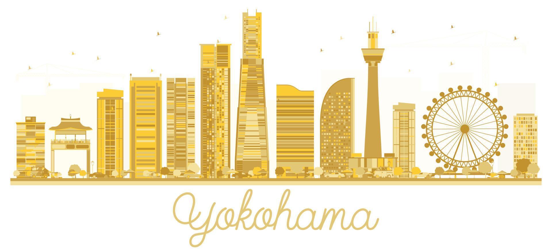 Yokohama Japan City skyline golden silhouette. vector