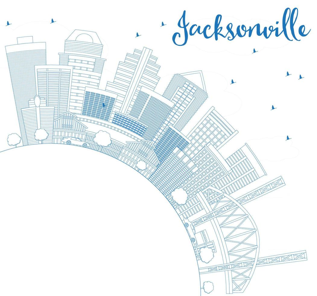 Outline Jacksonville Skyline with Blue Buildings and Copy Space. vector