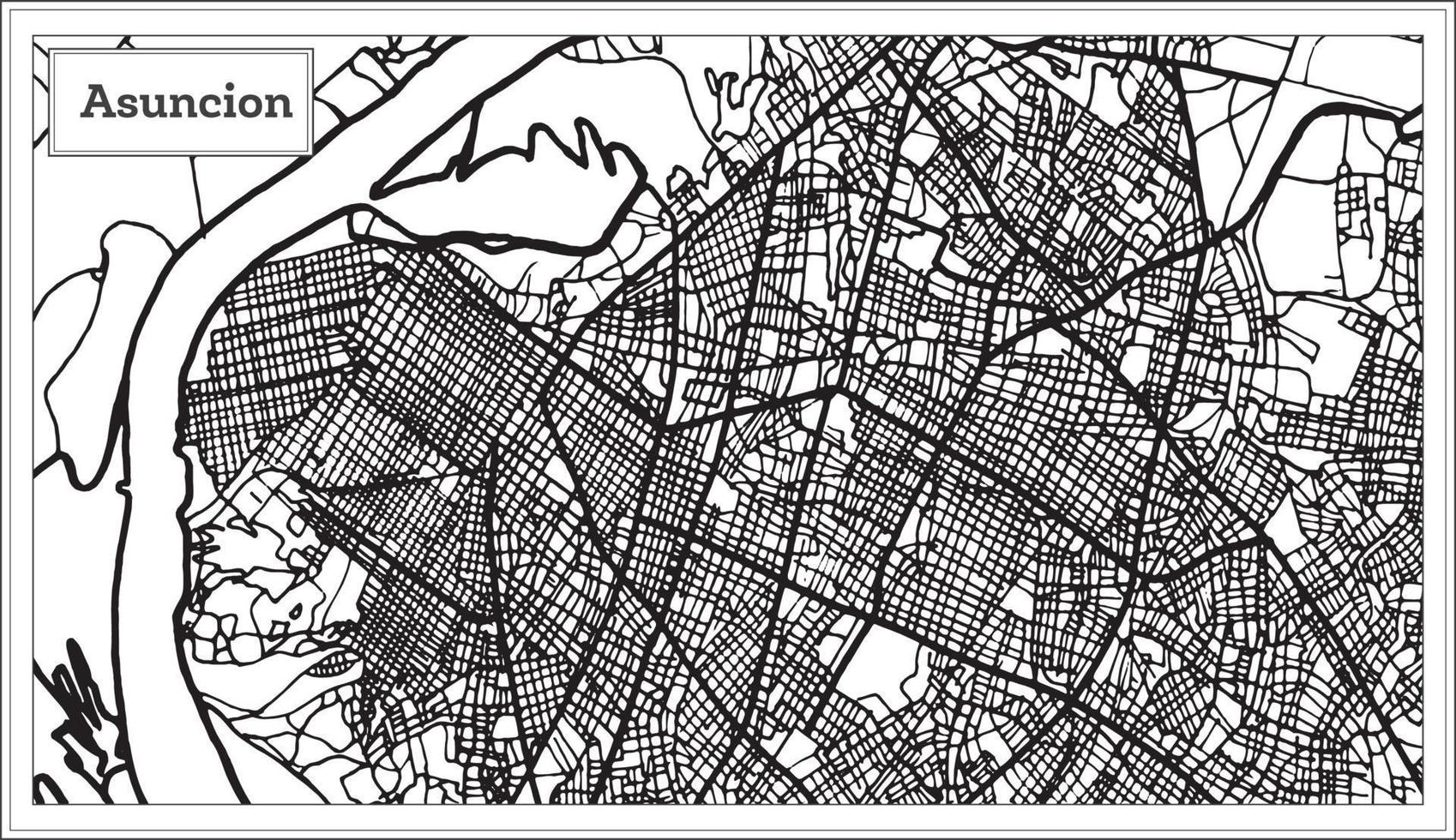 mapa de la ciudad de asunción paraguay en color blanco y negro. vector