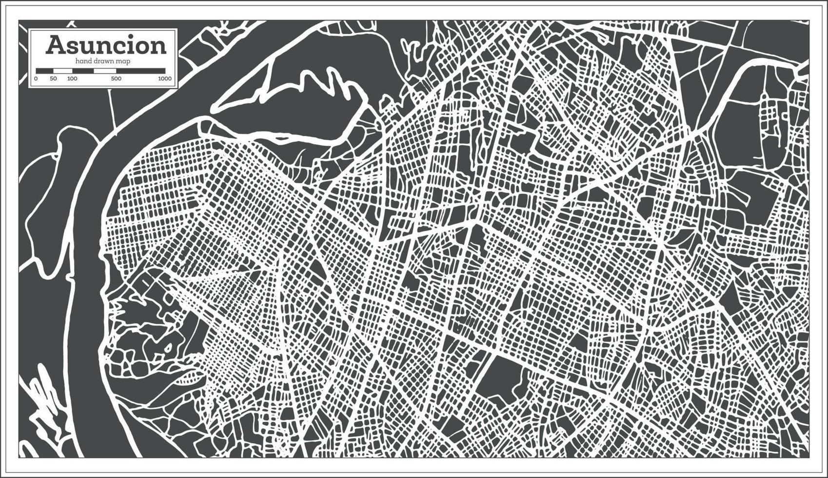 mapa de la ciudad de asunción paraguay en estilo retro. esquema del mapa. vector