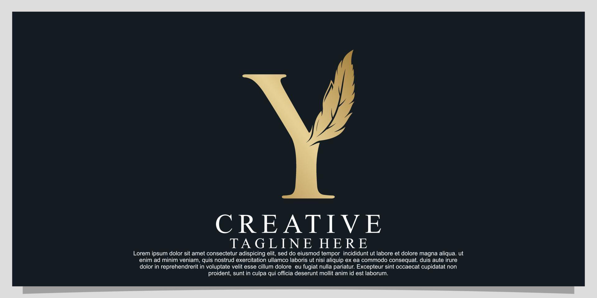 Golden letter Y with unique feather combination logo design Premium Vector