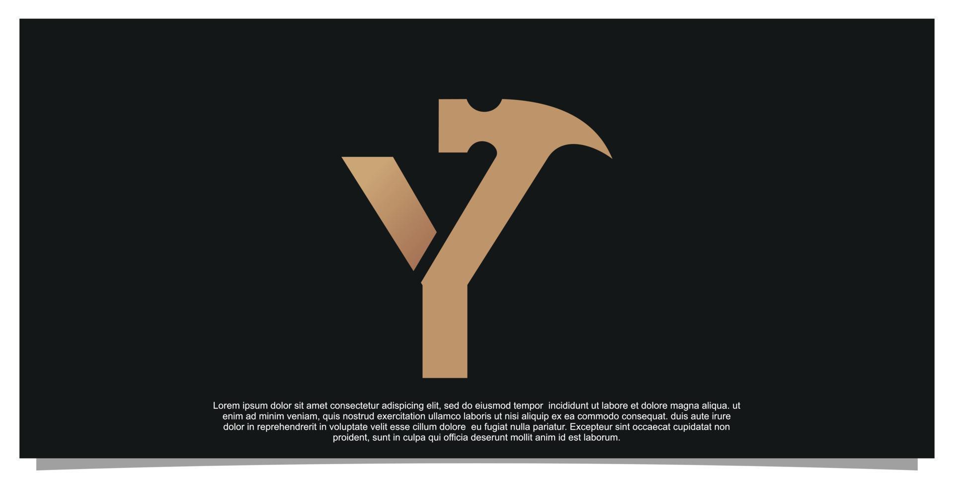 Creative initial letter Y with hammer logo design unique concept Premium Vector