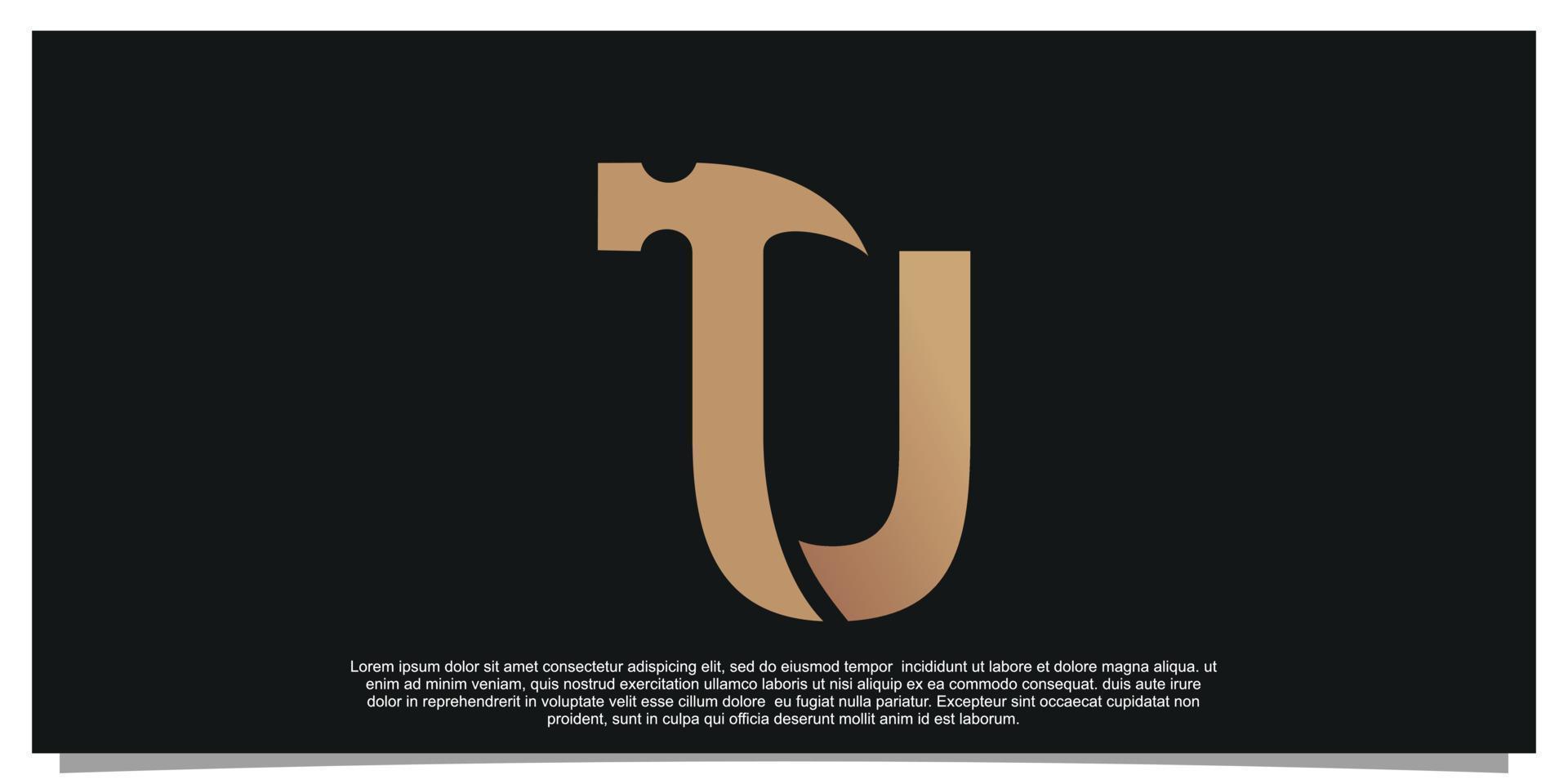 Creative initial letter U with hammer logo design unique concept Premium Vector