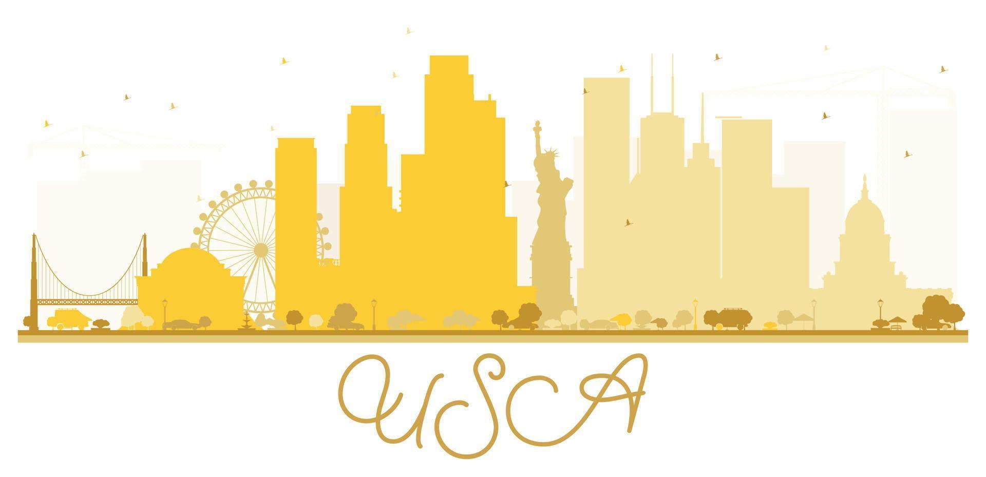 USA City skyline golden silhouette. vector