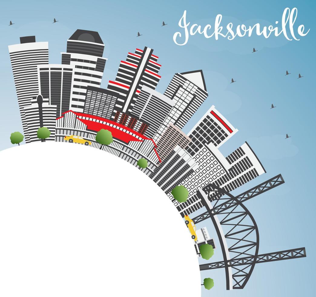 Jacksonville Skyline with Gray Buildings, Blue Sky and Copy Space. vector