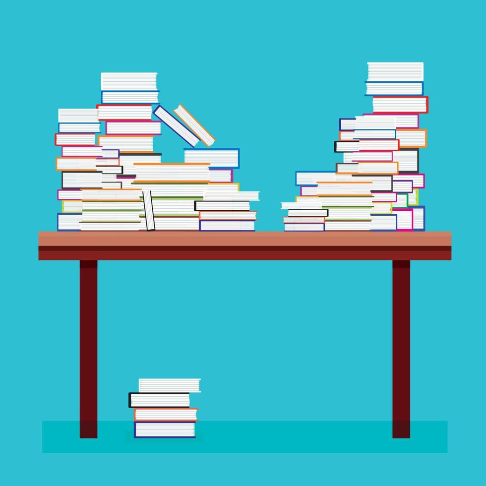 Pile of Books on a Wooden Table. vector