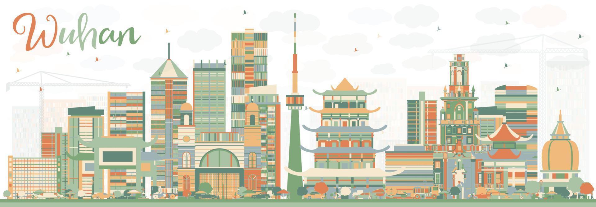 Abstract Wuhan Skyline with Color Buildings. vector