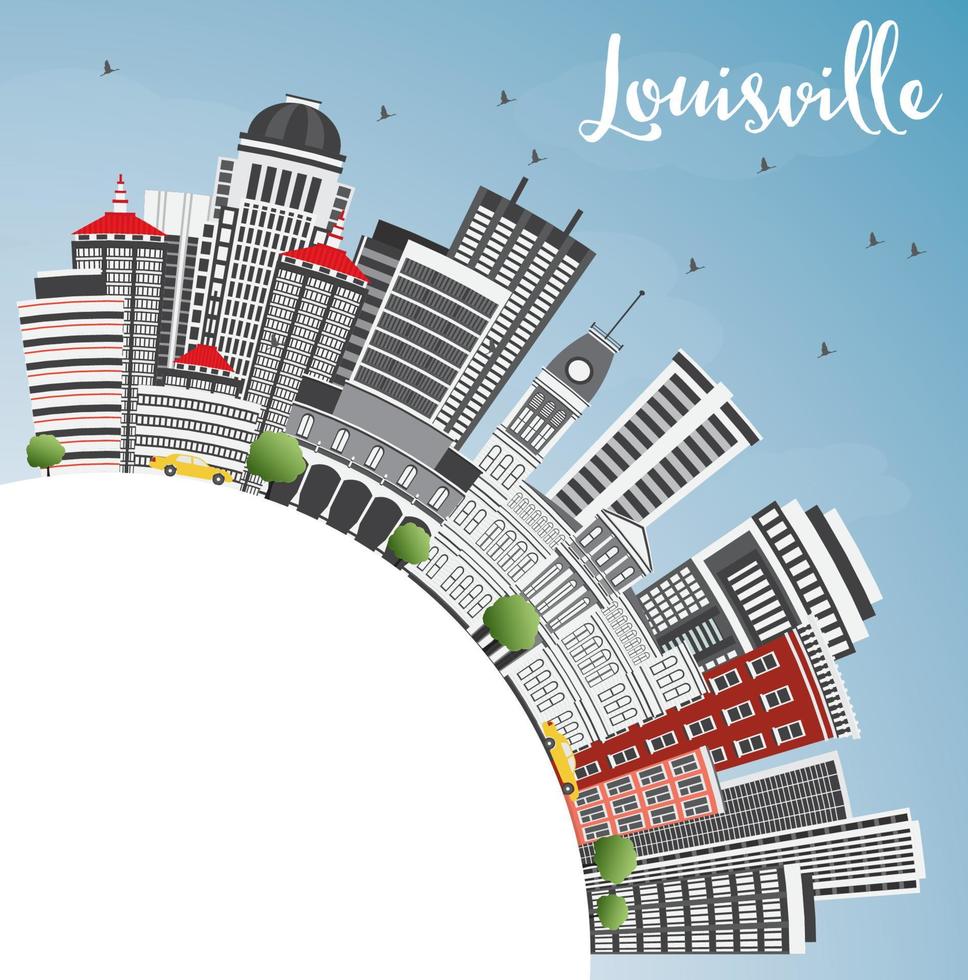 Louisville Skyline with Gray Buildings, Blue Sky and Copy Space. vector