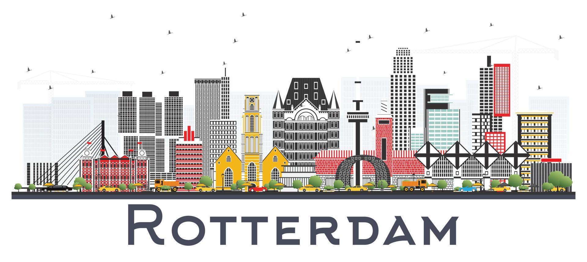 Rotterdam Netherlands Skyline with Gray Buildings Isolated on White Background. vector