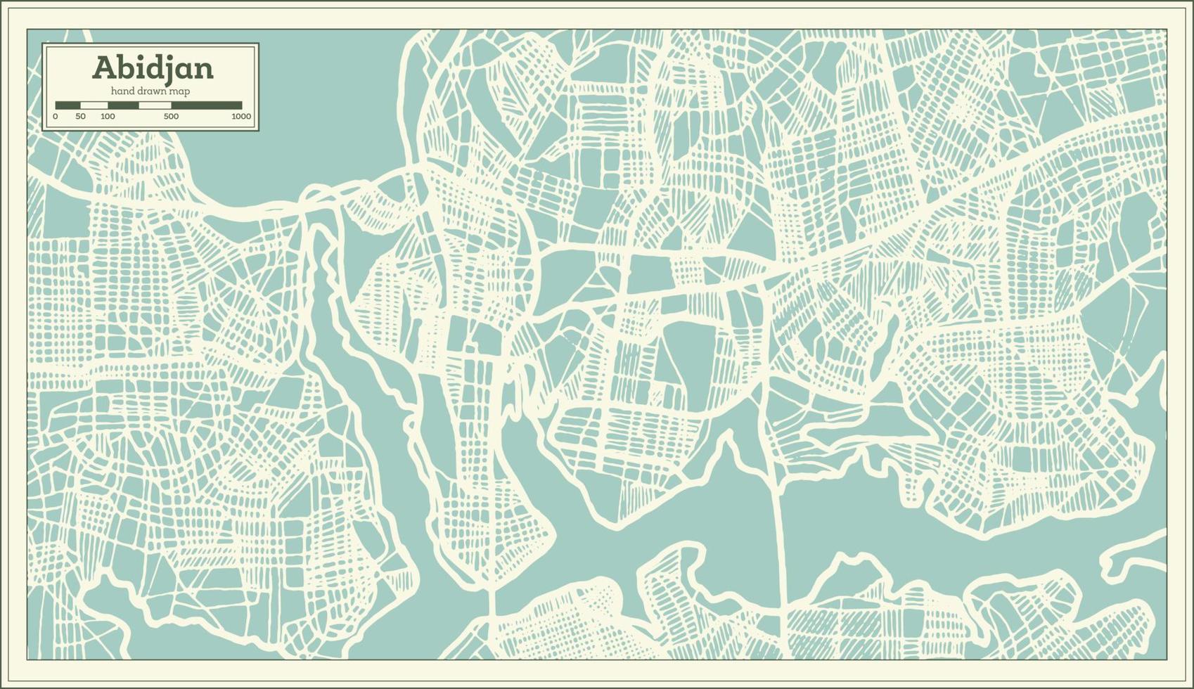 mapa de la ciudad de costa de marfil de abiyán en estilo retro. esquema del mapa. vector