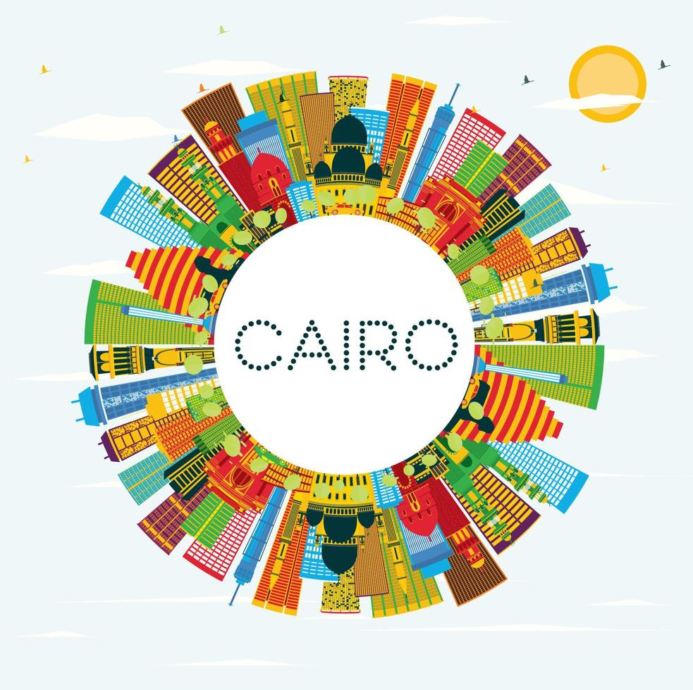 horizonte de la ciudad de el cairo egipto con edificios de color, cielo azul y espacio para copiar. vector