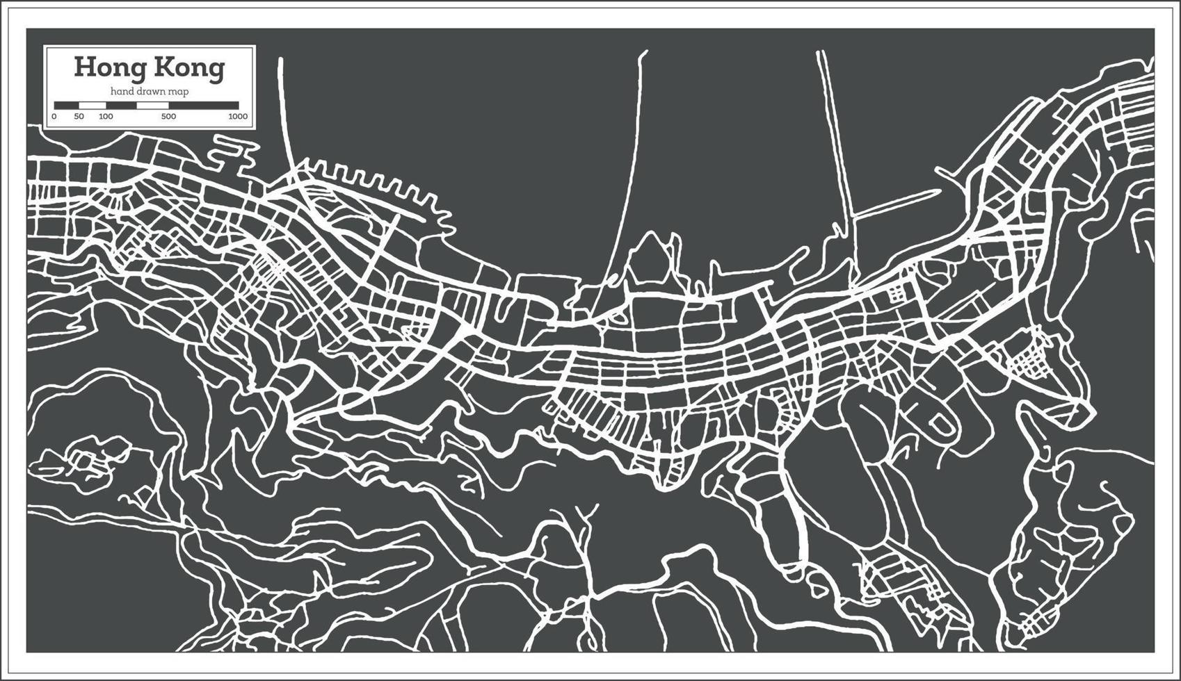 mapa de la ciudad de hong hong china en estilo retro. vector