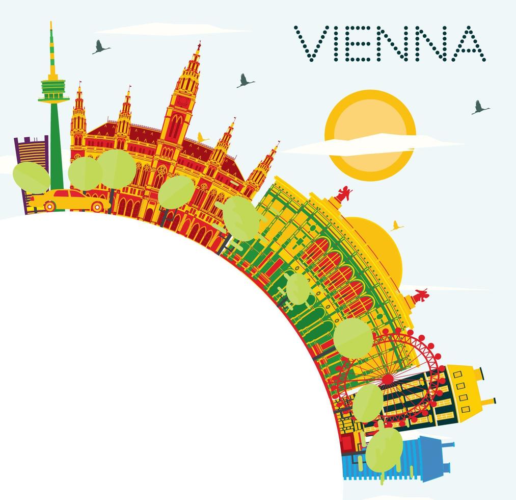 horizonte de viena con edificios de color, cielo azul y espacio de copia. vector