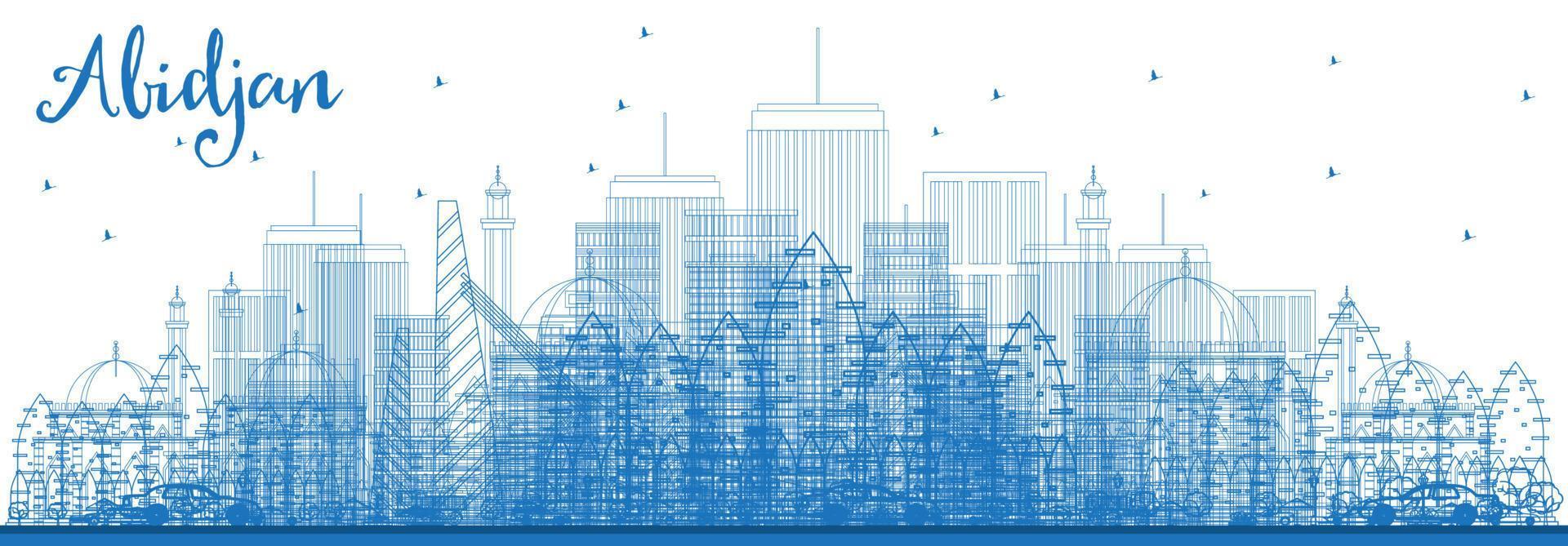 delinear el horizonte de la ciudad de abiyán con edificios azules. vector