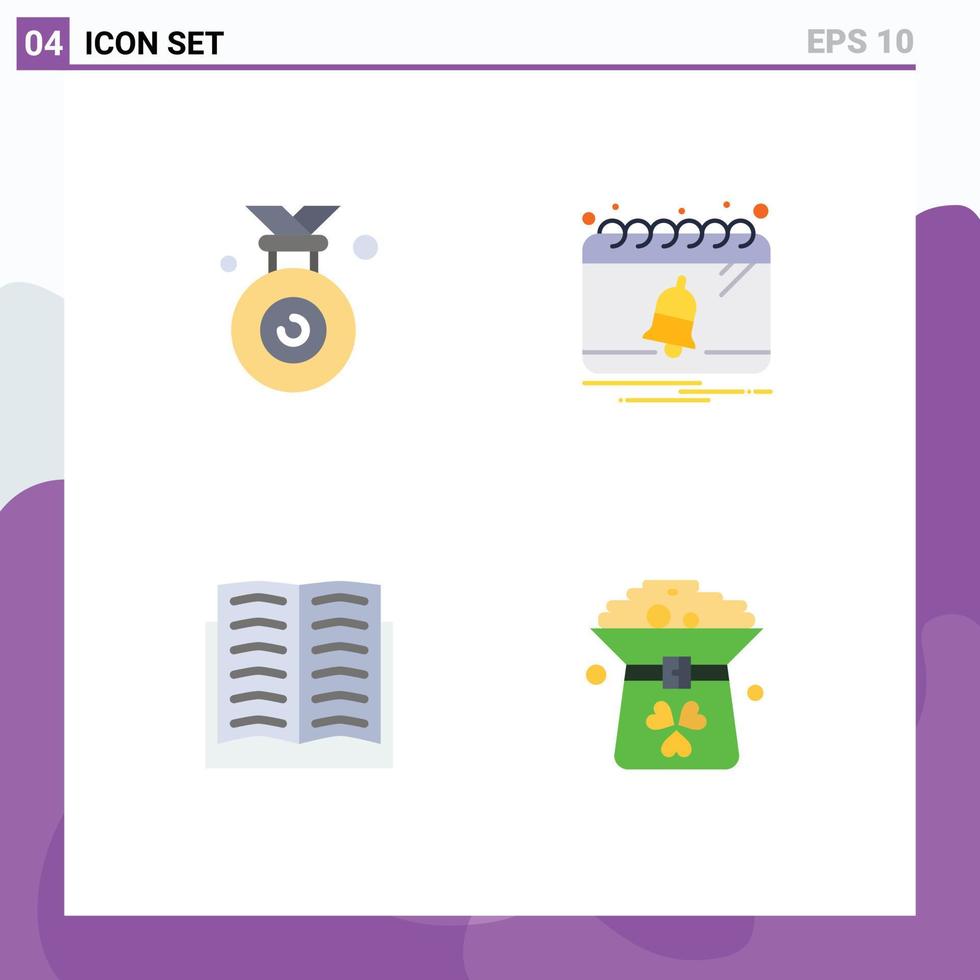 4 interfaz de usuario paquete de iconos planos de signos y símbolos modernos del libro de medallas corona de fecha ganada elementos de diseño vectorial editables vector