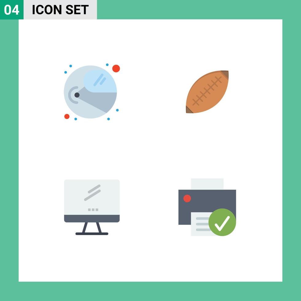 Pictogram Set of 4 Simple Flat Icons of astronaut sport cosmonaut football computer Editable Vector Design Elements