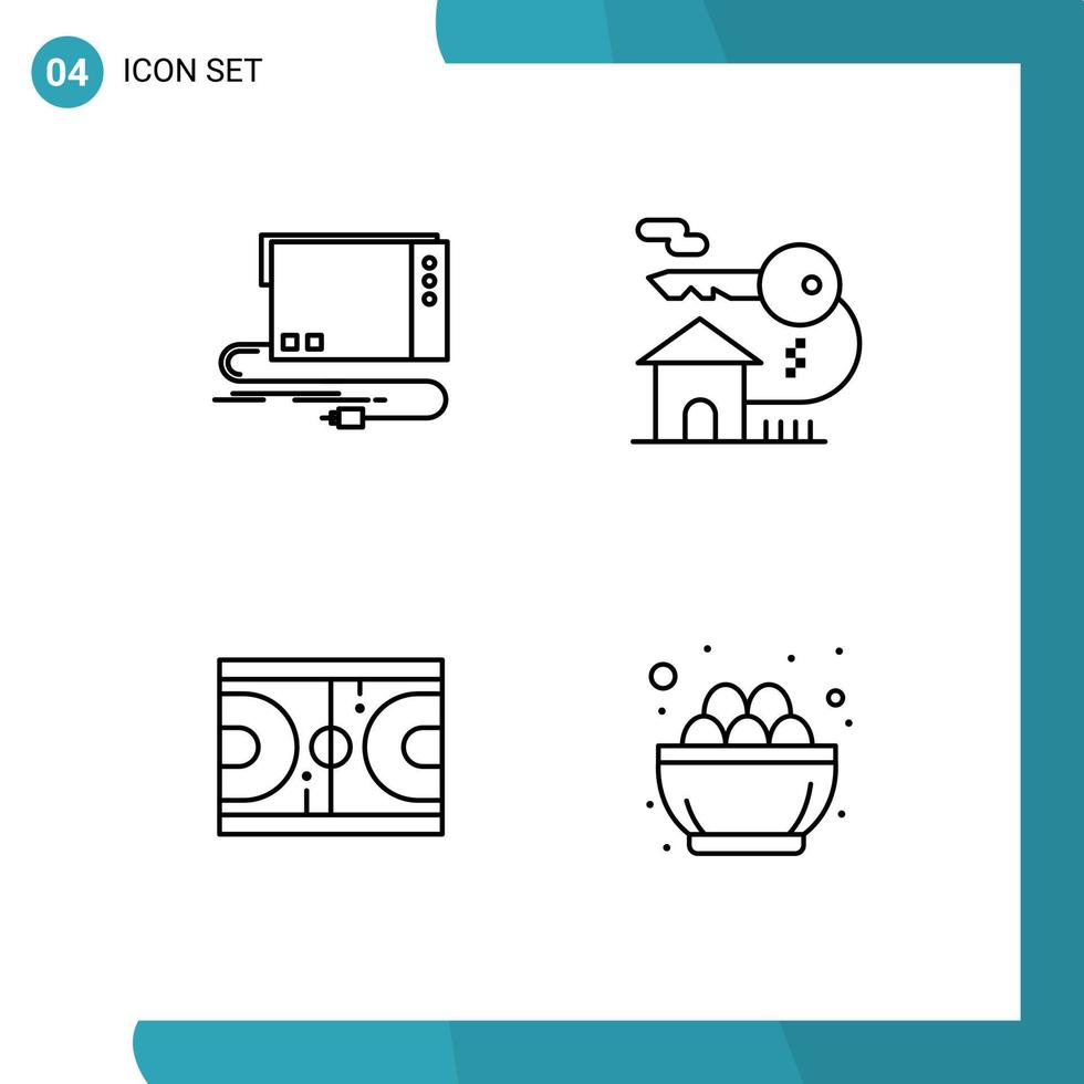 Mobile Interface Line Set of 4 Pictograms of audio court interface house ground Editable Vector Design Elements