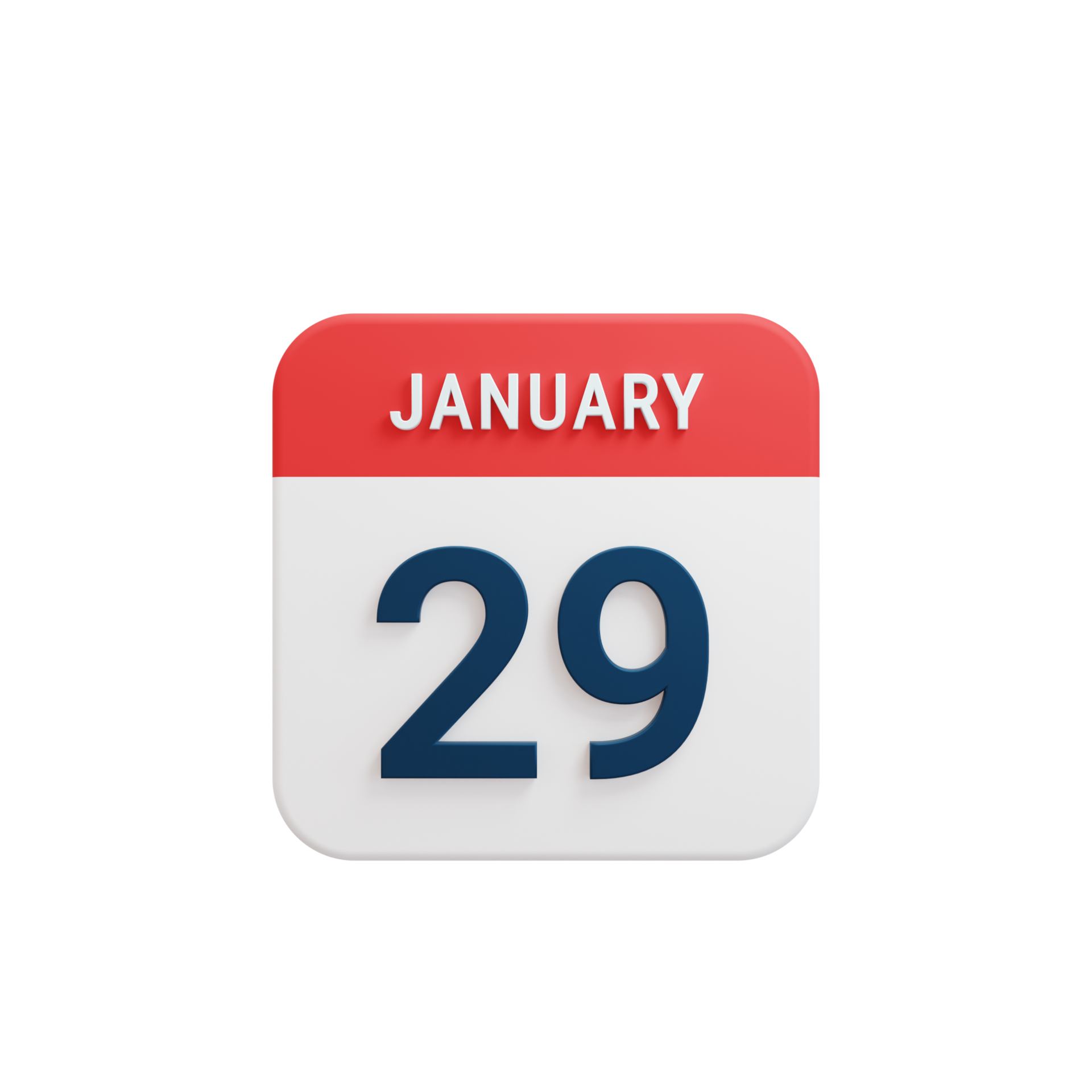 January Realistic Calendar Icon 3D Illustration Date January 29