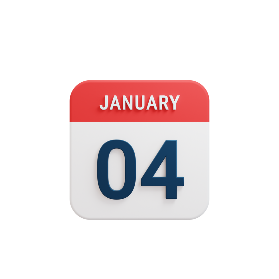 January Realistic Calendar Icon 3D Illustration Date January 04