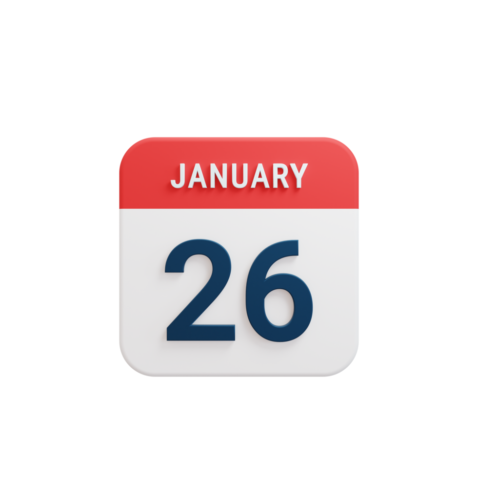January Realistic Calendar Icon 3D Illustration Date January 26 png