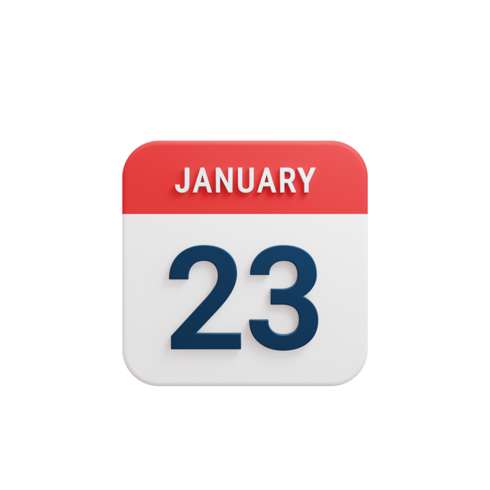 January Realistic Calendar Icon 3D Illustration Date January 23 png