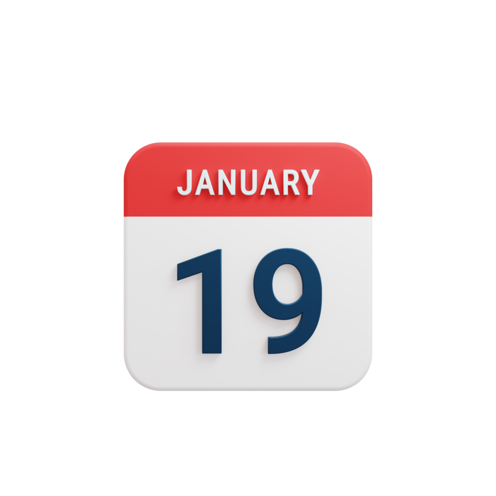 January Realistic Calendar Icon 3D Illustration Date January 19 png