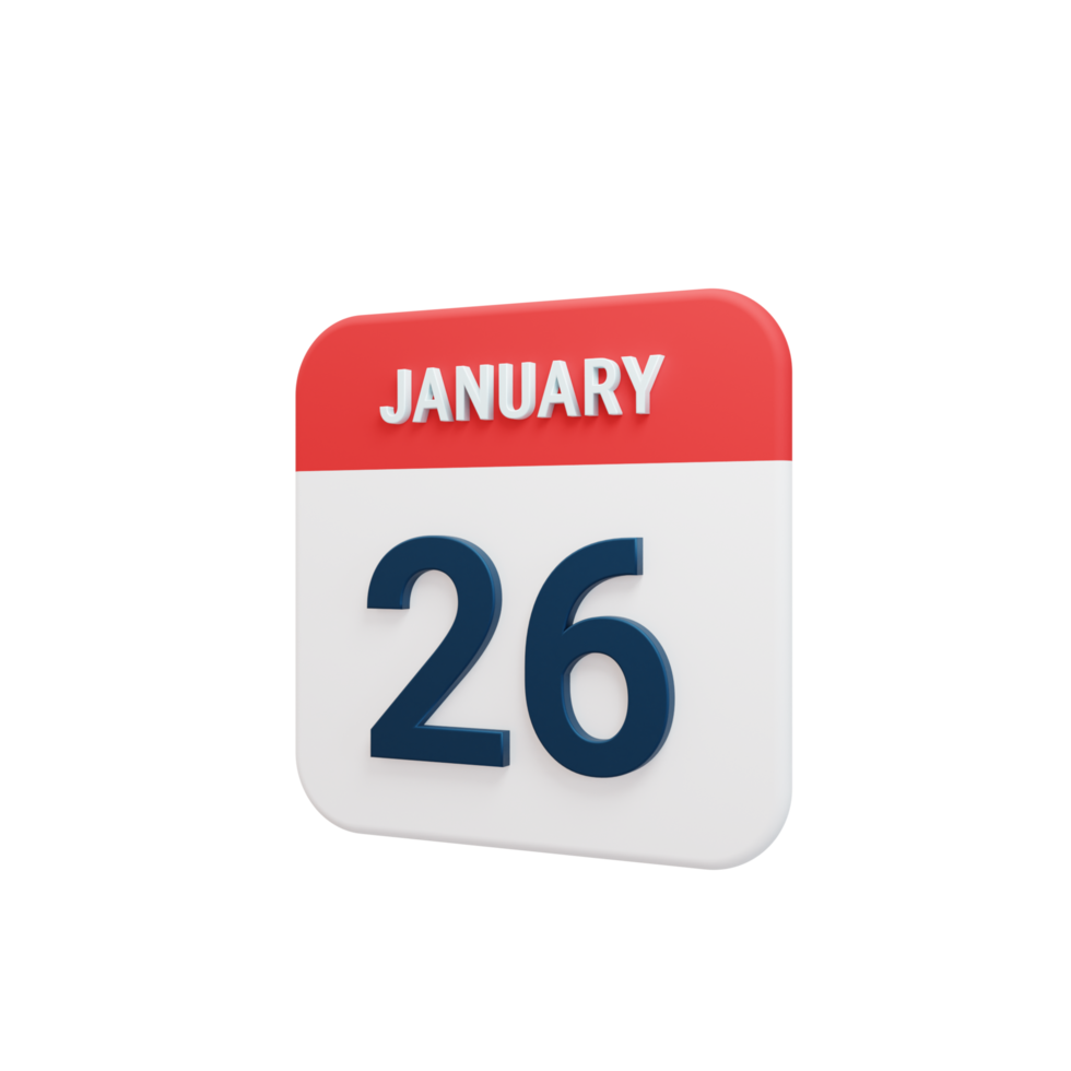 januari realistisk kalender ikon 3d illustration datum januari 26 png