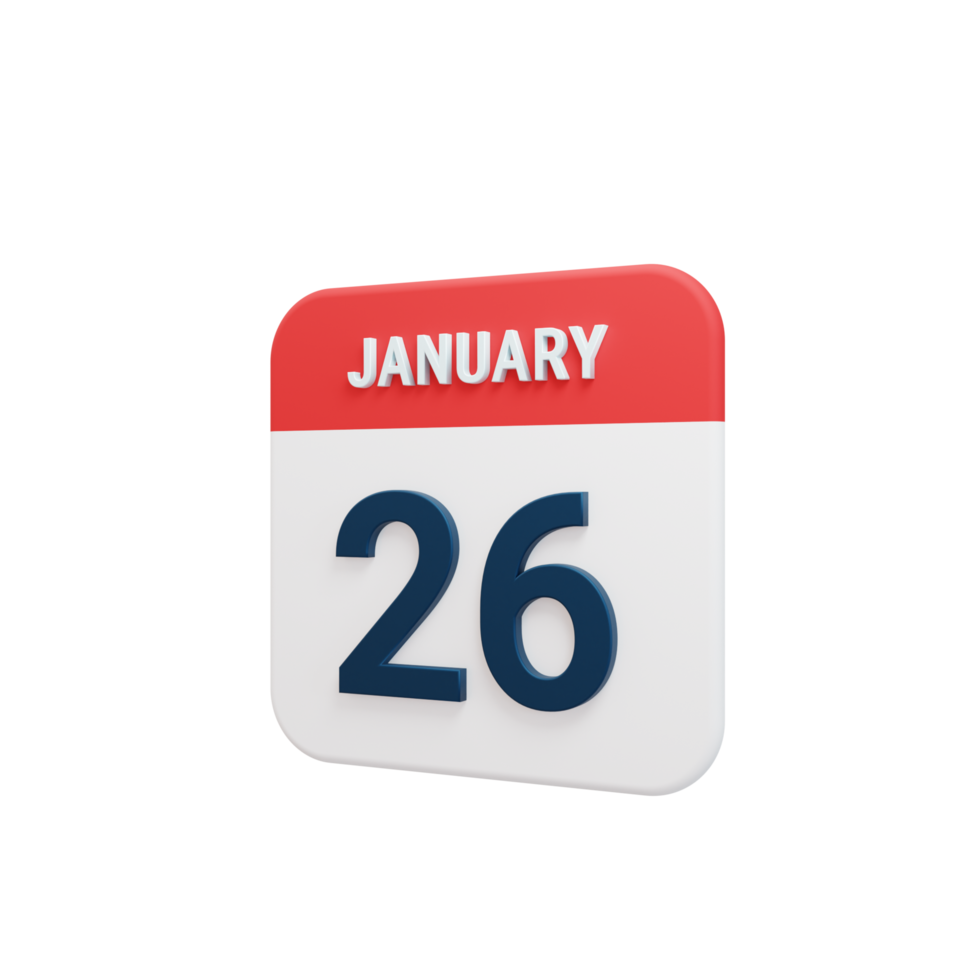 January Realistic Calendar Icon 3D Illustration Date January 26 png