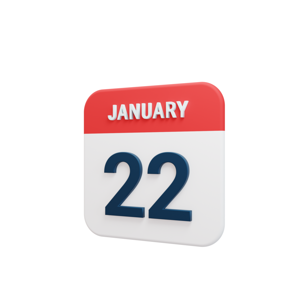 January Realistic Calendar Icon 3D Illustration Date January 22 png