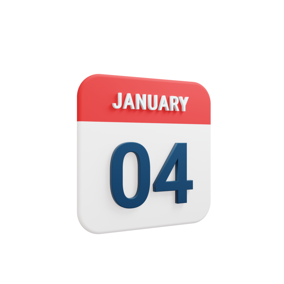 January Realistic Calendar Icon 3D Illustration Date January 04 png