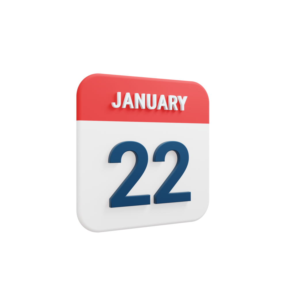 January Realistic Calendar Icon 3D Illustration Date January 22 png