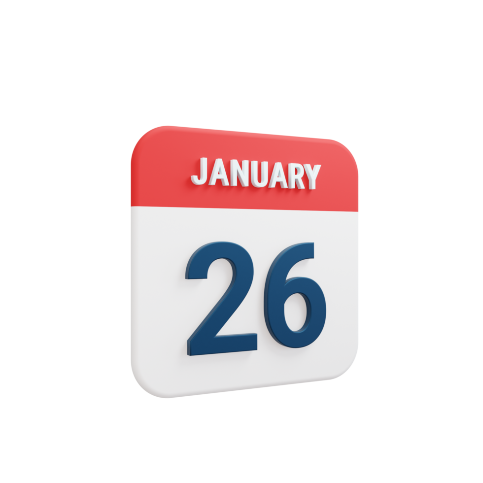 January Realistic Calendar Icon 3D Illustration Date January 26 png