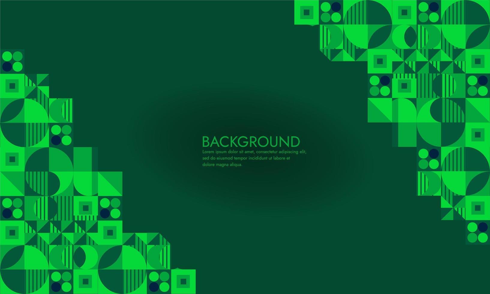 Geometric Abstract Backgrounds Design. Composition of simple geometric shapes on a green background. For use in Presentation, Flyer and Leaflet, Cards, Landing, Website Design. Vector illustration.