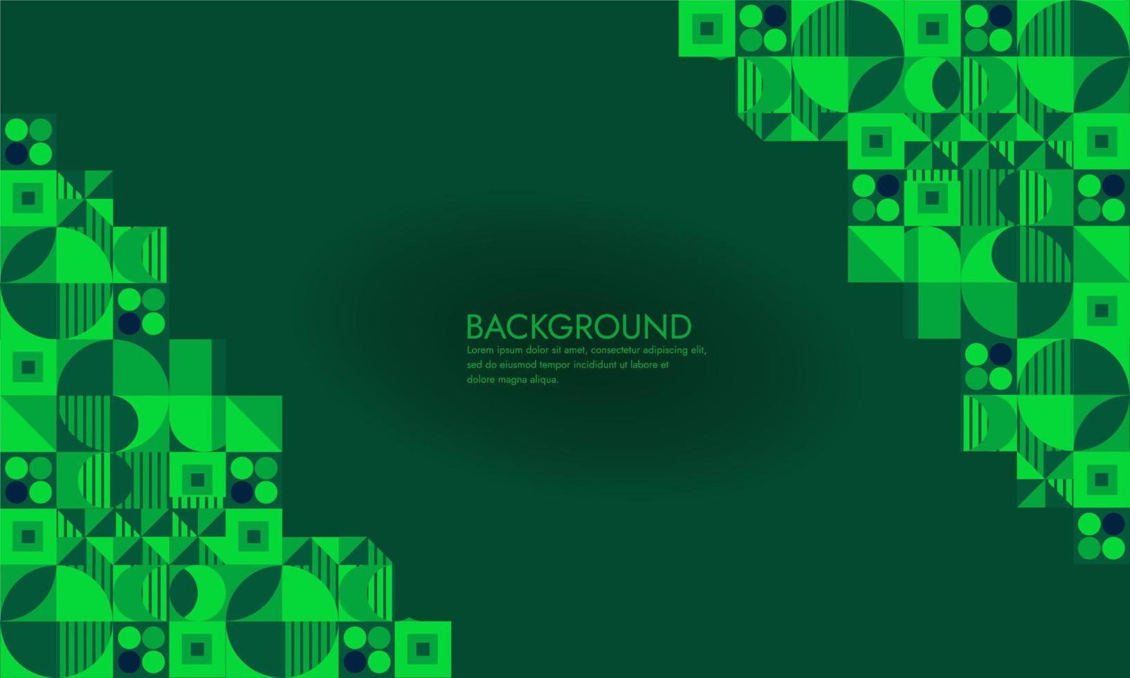 Geometric Abstract Backgrounds Design. Composition of simple geometric shapes on a green background. For use in Presentation, Flyer and Leaflet, Cards, Landing, Website Design. Vector illustration.