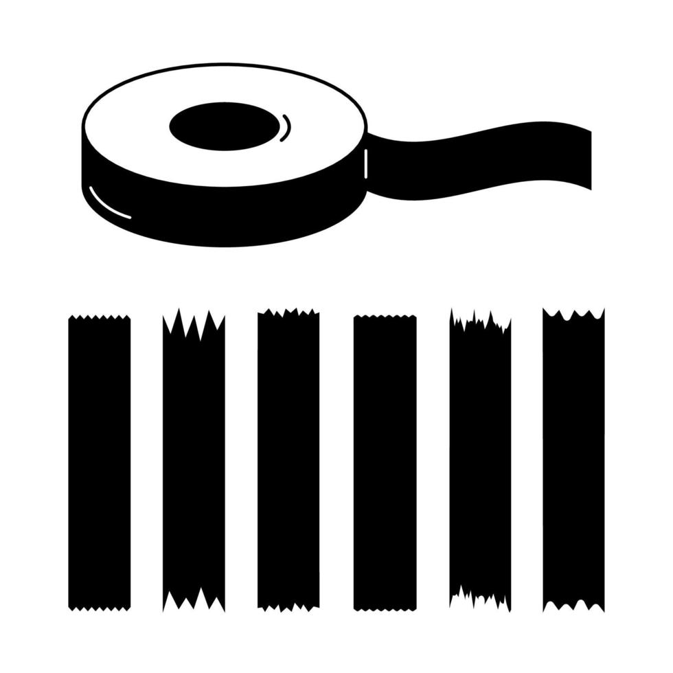 Stripes of duct tape with ripped edges. Vector illustration of roll of adhesive tape or band aid. Linear drawing, outline icon.