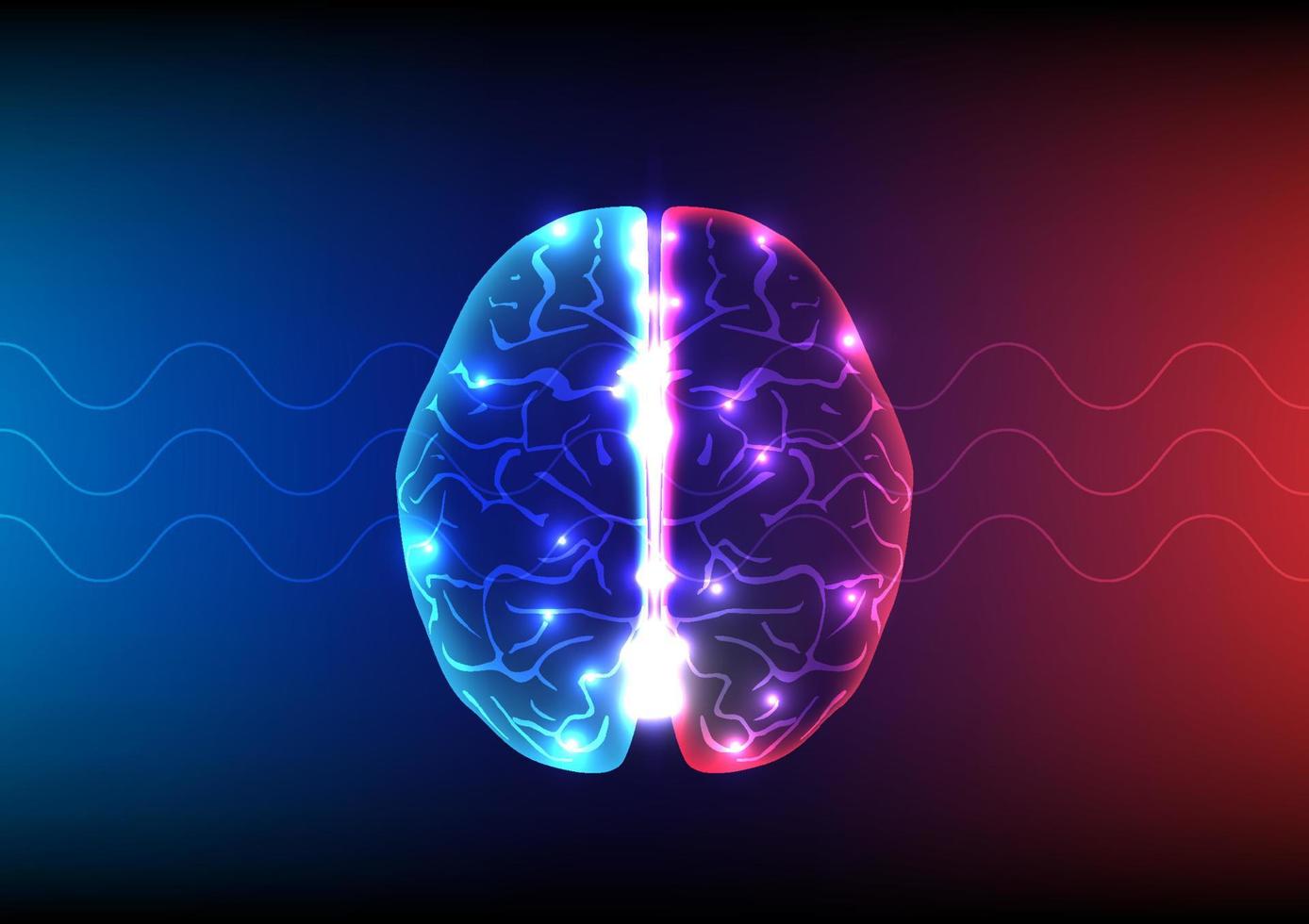 Illustration of human brain and brain waves on technology background. vector