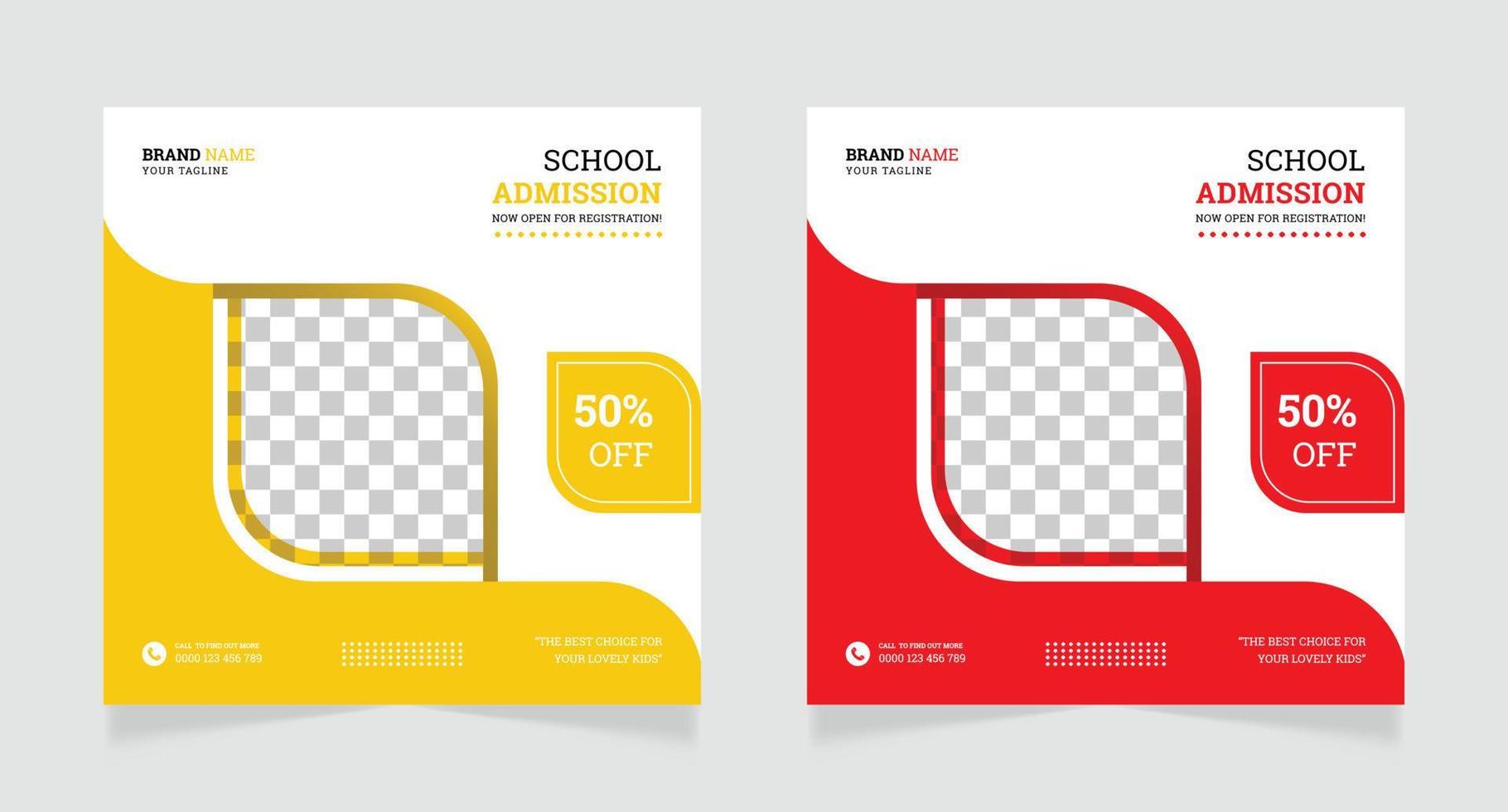 School admission square banner or social media post design template vector
