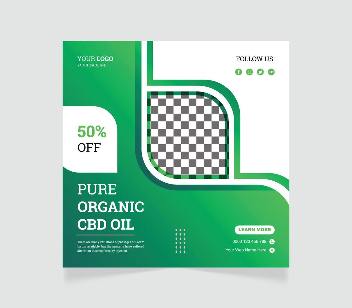 plantilla de publicación de banner web y redes sociales de aceite de cáñamo natural cbd vector