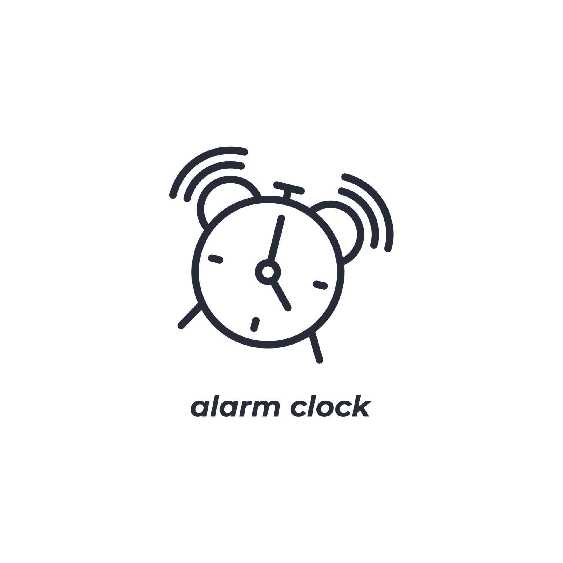 Vector sign alarm clock symbol is isolated on a white background. icon