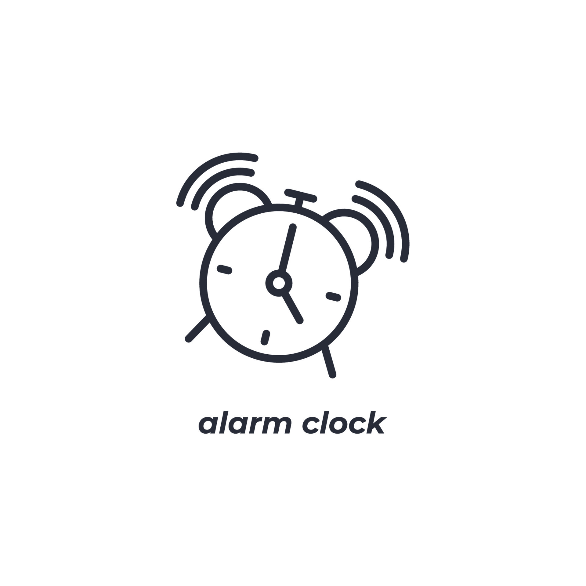 Vector sign alarm clock symbol is isolated on a white background. icon