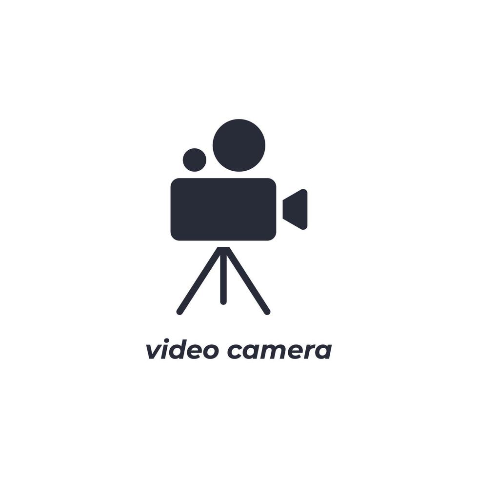 Vector sign video camera symbol is isolated on a white background. icon color editable.