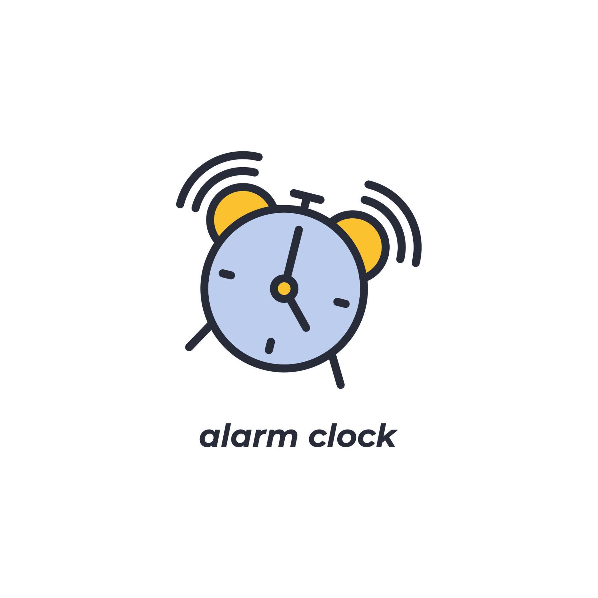 Vector sign alarm clock symbol is isolated on a white background. icon